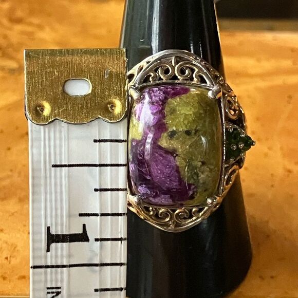 Genuine Tasmanian Stichtite Chrome Diopside Sterling Silver Cocktail Ring Size 9 - Picture 7 of 9